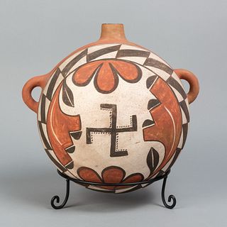 Zia, Large Polychrome Canteen with Whirling Log, ca. 1930s