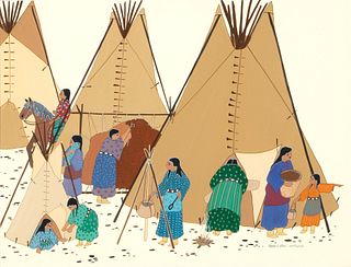 Virginia Stroud, Untitled (Women at Work by Tipis), 1983