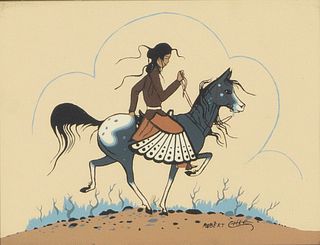 Robert Chee [Hashke-Yil-e-Cale], Untitled (Navajo Girl on Horseback)