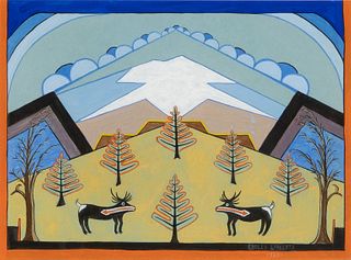 Charley Earnesta, Untitled (Landscape with Deer), 1934