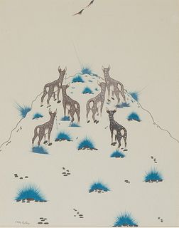 Larry Big Bow, Untitled (Fawns On A Hillside)