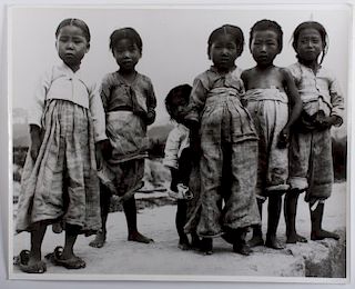 Large B/W Photograph of Korean Children