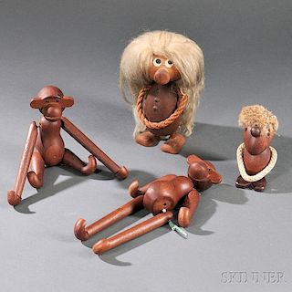 Two Kay Bojesen Monkeys and Two Hans Bolling Figures