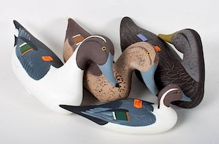 Four Jobes carved and painted wood decoys