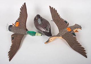 Pair of carved and painted wood flying ducks