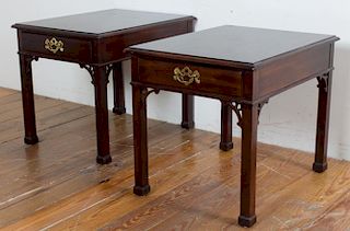 Henredon Single Drawer Side Tables, Pair