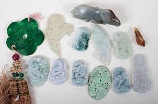13 jade and hardstone amulets and figures