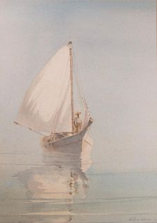 William Henry 1960 Watercolor of Sailboat Scene