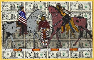 Stan Natchez, Untitled (Ledger Drawing on Dollar Bills)