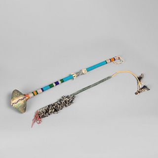 Northern Plains, Club and Rattle, ca. 1900-1920