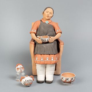 Pottery Woman Figurine with Pottery, ca. 1980