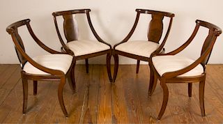 John Stuart Empire Style Walnut Chairs, Four (4)