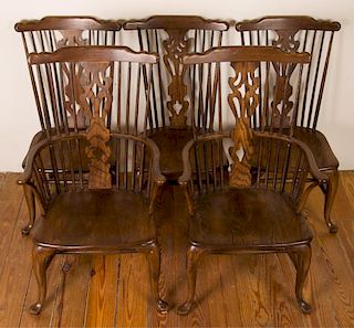 Comb-Back Windsor Style Dining Chairs, Five (5)