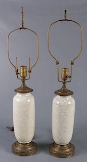 Crackle Ceramic Vase Form Lamps, Pair