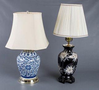 Ceramic Urn Style Lamps, Two (2)