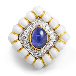 David Webb Enamel Sapphire Diamond Ring