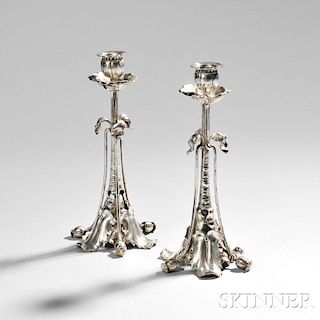 Pair of German Art Nouveau .800 Silver Candlesticks