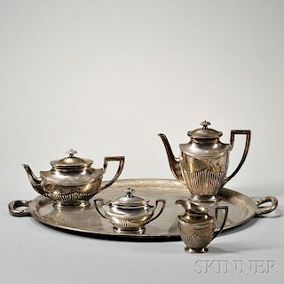 Four-piece Sterling Silver Tea and Coffee Service with Associated Nickel Silver Tray