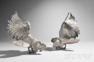 Pair of Portuguese .833 Silver Roosters