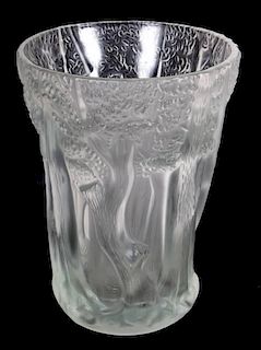 Lalique style partially frosted glass vase
