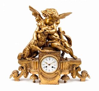 Napoleon III painted metal figural mantel clock