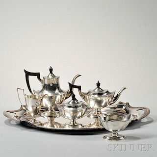 Five-piece Gorham "Plymouth" Pattern Tea and Coffee Service with Silver-plate Tray