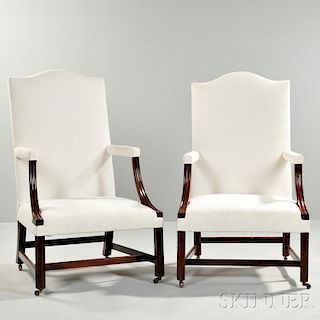 Near Pair of Chippendale-style Mahogany Lolling Chairs