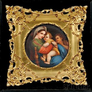Framed German Porcelain Plate Depicting the Madonna della Sedia