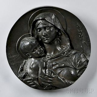 After Alfred Lanson (French, 1851-1898)       Bronze Plaque of the Madonna and Child