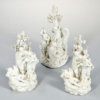 Three Derby Biscuit Porcelain Figural Groups