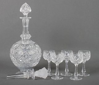 Cut glass decanter set and Versace glass stopper