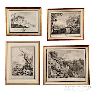 Continental School, 18th Century, Four Prints after Pastoral and Landscape Paintings, including After Joseph Vernet (1714-1789) and Aft