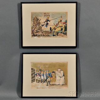 Two British Satirical Napoleonic Prints:      William Holland (1757-1815), publisher, Moreau's Arrest and Buonaparte's Innocence!!