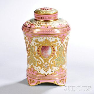 Jeweled Coalport Porcelain Tea Canister with Cover,