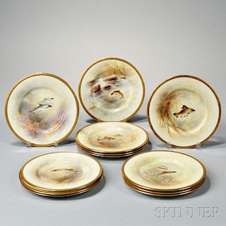 Twelve Royal Doulton Bone China Hand-painted Fish Plates