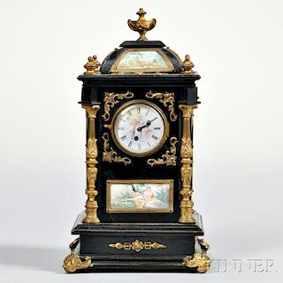 Gilt-bronze-mounted Carriage Clock with Hand-painted Limoges Enamel Panels