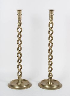 Pair of Victorian double-twist brass candlesticks