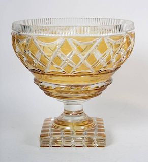 Bohemian amber cut-to-clear glass centerbowl