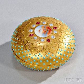 Jeweled Coalport Porcelain Box and Cover
