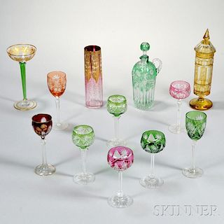 Twelve Pieces of Colored Cut Glass