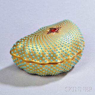 Jeweled Coalport Porcelain Shell-shaped Box and Cover
