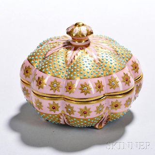 Jeweled Coalport Porcelain Scalloped Box and Cover