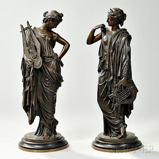 Pair of Bronze Classical Figures with Lyres