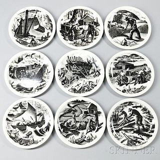Nine Wedgwood Queen's Ware Clare Leighton Design Plates
