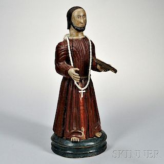 Continental Carved and Painted Figure of Saint