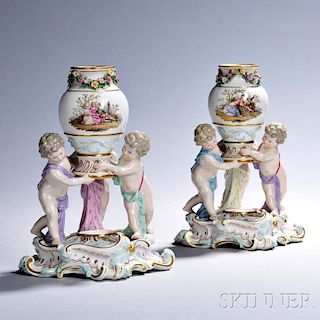 Pair of Meissen Porcelain Figural Vases
