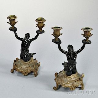 Pair of Gilt-bronze Grand Tour Figural Candlesticks