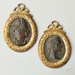 Pair of Grand Tour Bronze Miniature Portrait Plaques