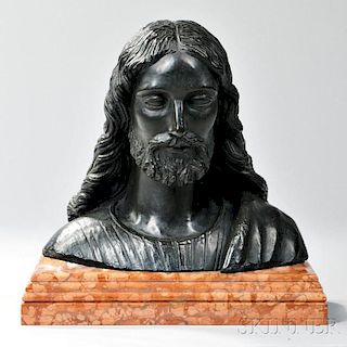 Continental School, 20th Century       Bronze and Marble Bust of Christ