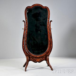 Victorian Dutch Marquetry Walnut Cheval Mirror